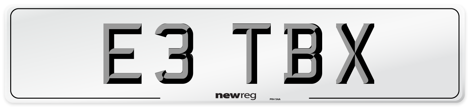 E3 TBX Number Plate from New Reg